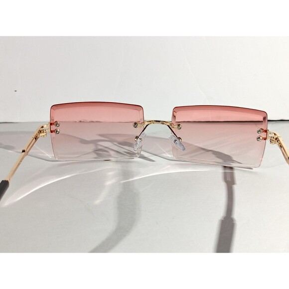 Rimless Square Sunglasses Pink Tint Unisex Metal Frame - Picture 7 of 8